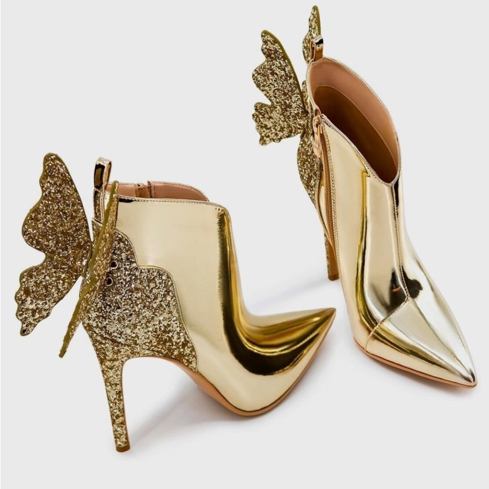 Ankle Boots Back Butterfly Sexy Pointed Toe Sz 5.5 Stiletto Booties Sparkly High - Picture 3 of 8